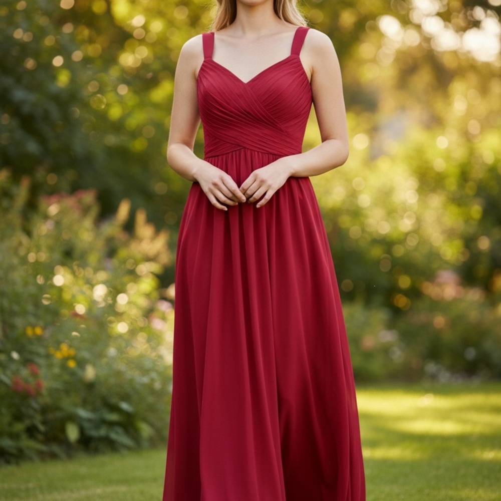 Prom Formal Wedding Ball Full Length Gown Red Sleeveless Size M/8 New 3103‎